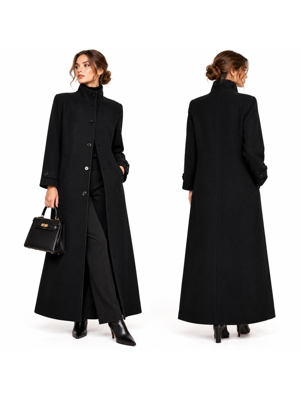 Jones New York Wool Cashmere Maxi Coat Black Size 10 Made USA